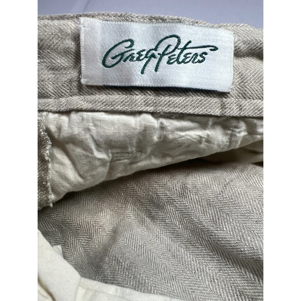 Greg Peters Linen Shorts Beige Herringbone Pleated Cuffed Summer Coastal Size 42